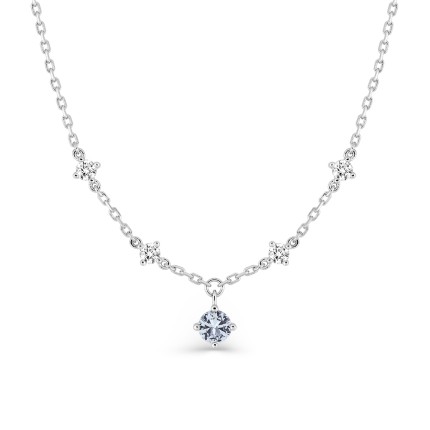 Collar de plata de ley rodiada con colgante circonita azul y detalles circonitas blancas