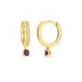 Pendientes de aros 12 mm bañados en oro con circonita violeta redonda