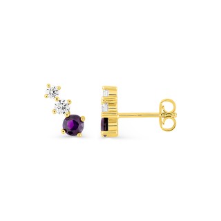 Brincos Trilogy de 11 mm banhados a ouro com zircónia roxa e branca
