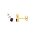 Brincos Trilogy de 11 mm banhados a ouro com zircónia roxa e branca