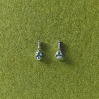 Brincos pendentes em prata 925‰ banhada a ródio com zircónias brancas e azul-celeste 6x4 mm