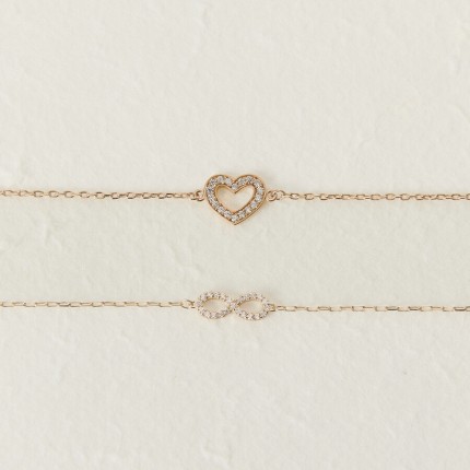 Pulseira coração banhada a ouro com zircónias
