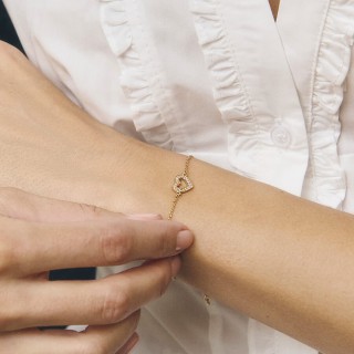 Pulseira coração banhada a ouro com zircónias