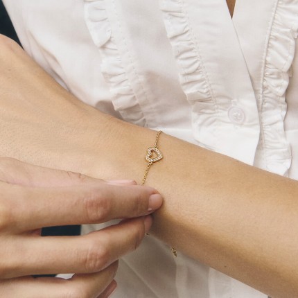 Pulseira coração banhada a ouro com zircónias