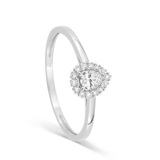 Anillo solitario en forma de pera con halo de diamantes sintéticos, 0,22 ct, oro blanco de 9K