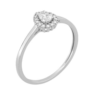 Anillo solitario en forma de pera con halo de diamantes sintéticos, 0,22 ct, oro blanco de 9K