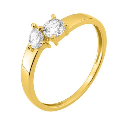 Anillo con diamantes sintéticos redondos y en forma de pera, 0,40 ct, oro amarillo de 9K