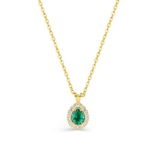 Collar con esmeralda sintética en forma de pera y diamante sintético, 0,07 ct, oro amarillo de 9K