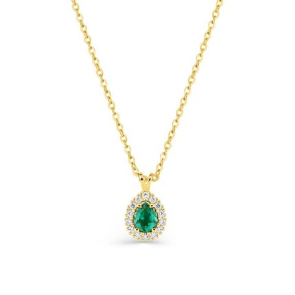 Collar con esmeralda sintética en forma de pera y diamante sintético, 0,07 ct, oro amarillo de 9K