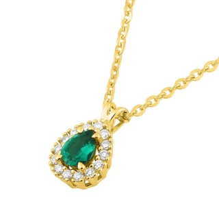 Collar con esmeralda sintética en forma de pera y diamante sintético, 0,07 ct, oro amarillo de 9K