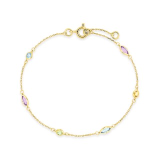 Pulsera de oro amarillo 9K multipiedra 18CM