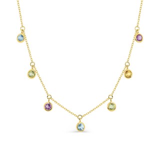 Colar em ouro amarelo 9k, topázio, peridoto, ametista e citrino