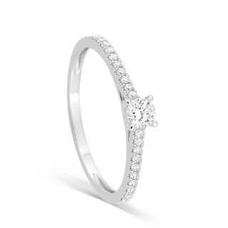 Anillo solitario en oro blanco 9K con diamantes sintéticos 0,27 ct