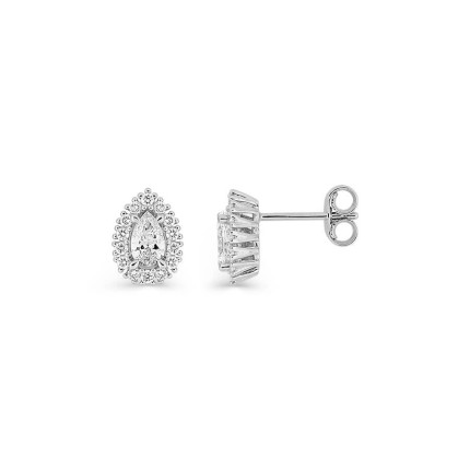 Brincos de ouro branco 9K com diamantes criados em formato de pera de 0,58 ct e cravação em halo