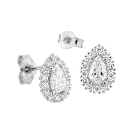 Brincos de ouro branco 9K com diamantes criados em formato de pera de 0,58 ct e cravação em halo