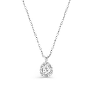 Collar de oro blanco de 9K con colgante de diamante sintético en forma de pera de 0,22 ct y engaste tipo halo