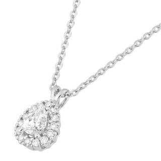 Colar em ouro branco 9K com pingente de diamante criado em formato de pera de 0,22 ct e cravação em halo