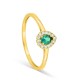 Anillo con esmeralda sintética en forma de pera y diamante sintético, 0,07 ct, oro amarillo de 9K