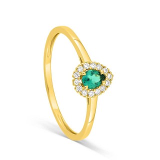 Anillo con esmeralda sintética en forma de pera y diamante sintético, 0,07 ct, oro amarillo de 9K