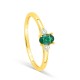 Anillo ovalado de esmeralda sintética y diamante sintético, 0,06 ct, oro amarillo de 9K