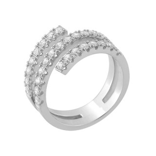 Anillo de tres hilos en plata de ley 925 rodiada, adornado con circonitas