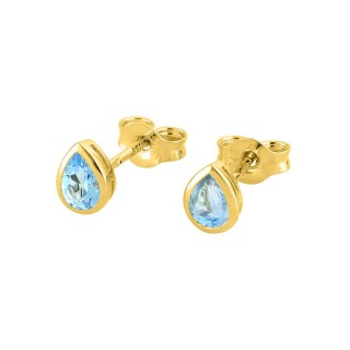 Pendientes de oro amarillo de 9K con topacio azul talla pera
