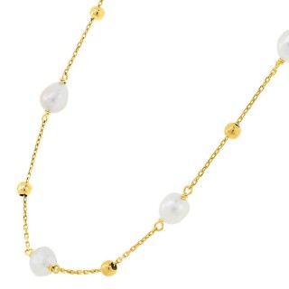Collar de oro amarillo de 9K con cadena tipo curb y cinco perlas cultivadas de agua dulce de 6 x 4 mm