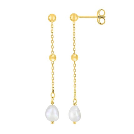 Pendientes colgantes de oro amarillo de 9K con cadena tipo curb y dos perlas cultivadas de agua dulce