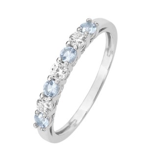 Anillo de boda de plata de ley 925 gris rodiada con circonitas azules y blancas engastadas en garras