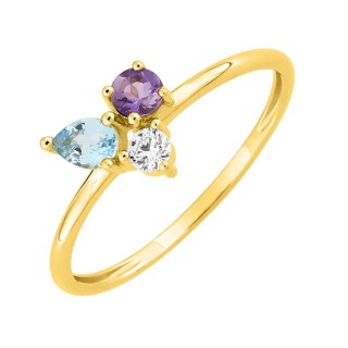 Anillo de oro amarillo de 9K con topacio azul en forma de pera, iolita y circonita redonda