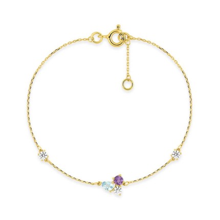 Pulseira em ouro amarelo 9K com um trio de pedras, incluindo iolita, topázio azul tratado e zircónia