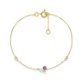Pulseira em ouro amarelo 9K com um trio de pedras, incluindo iolita, topázio azul tratado e zircónia