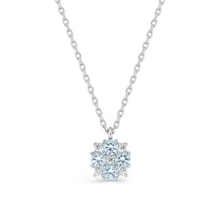 Collar de plata de ley 925 rodiada con circonitas redondas blancas y azul cielo