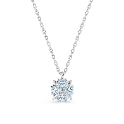 Collar de plata de ley 925 rodiada con circonitas redondas blancas y azul cielo