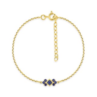 Pulseira banhada a ouro com zircónias azuis quadradas e redondas