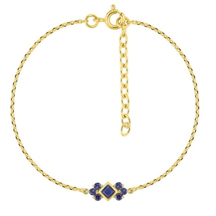 Pulseira banhada a ouro com zircónias azuis quadradas e redondas