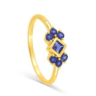 Anillo bañado en oro con 7 piedras de circonita azul