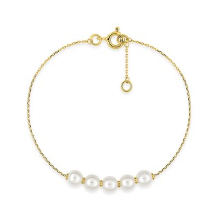 Pulseira em ouro amarelo 9K e 5 pérolas cultivadas de água doce, 5 mm