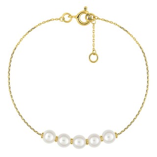 Pulsera de oro amarillo de 9K y 5 perlas cultivadas de agua dulce de 5 mm