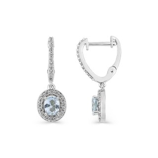 Pendientes colgantes de plata de ley 925 rodiada con circonitas azul cielo y blancas