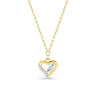 Collar de oro amarillo de 9K y rodio con colgante en forma de corazón adornado con topacio azul tratado y circonita