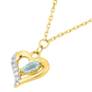 Collar de oro amarillo de 9K y rodio con colgante en forma de corazón adornado con topacio azul tratado y circonita
