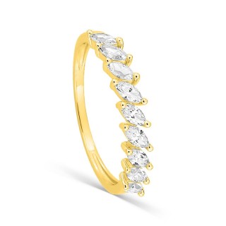 Anillo de oro amarillo 9K con nueve circonitas marquesa