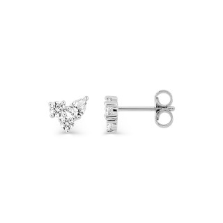 Pendientes de botón de plata y tres circonitas cúbicas