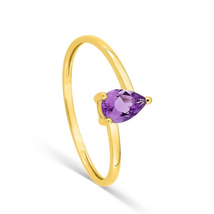 Anillo de oro amarillo de 9K con amatista en forma de pera