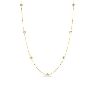 Colar de corrente elos em ouro amarelo 9K com 7 zircónias cúbicas engastadas em bisel
