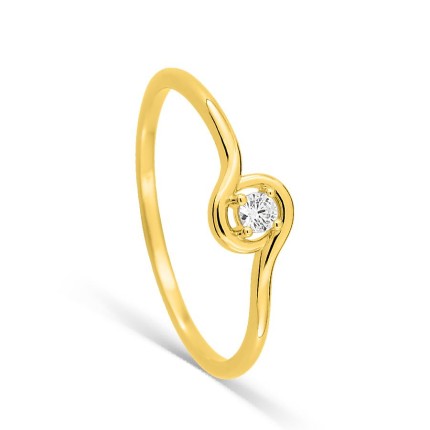 Anel em ouro amarelo 9K com zircónia cúbica branca redonda