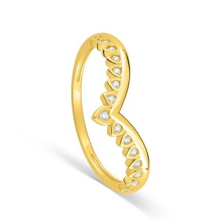 Anillo elegante en oro amarillo de 9K con circonitas cúbicas redondas y blancas