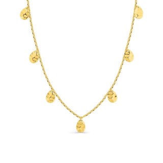 Colar de 42 cm banhado a ouro amarelo com pingentes texturizados