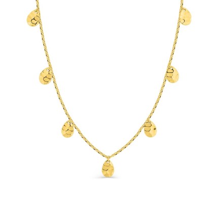 Colar de 42 cm banhado a ouro amarelo com pingentes texturizados
